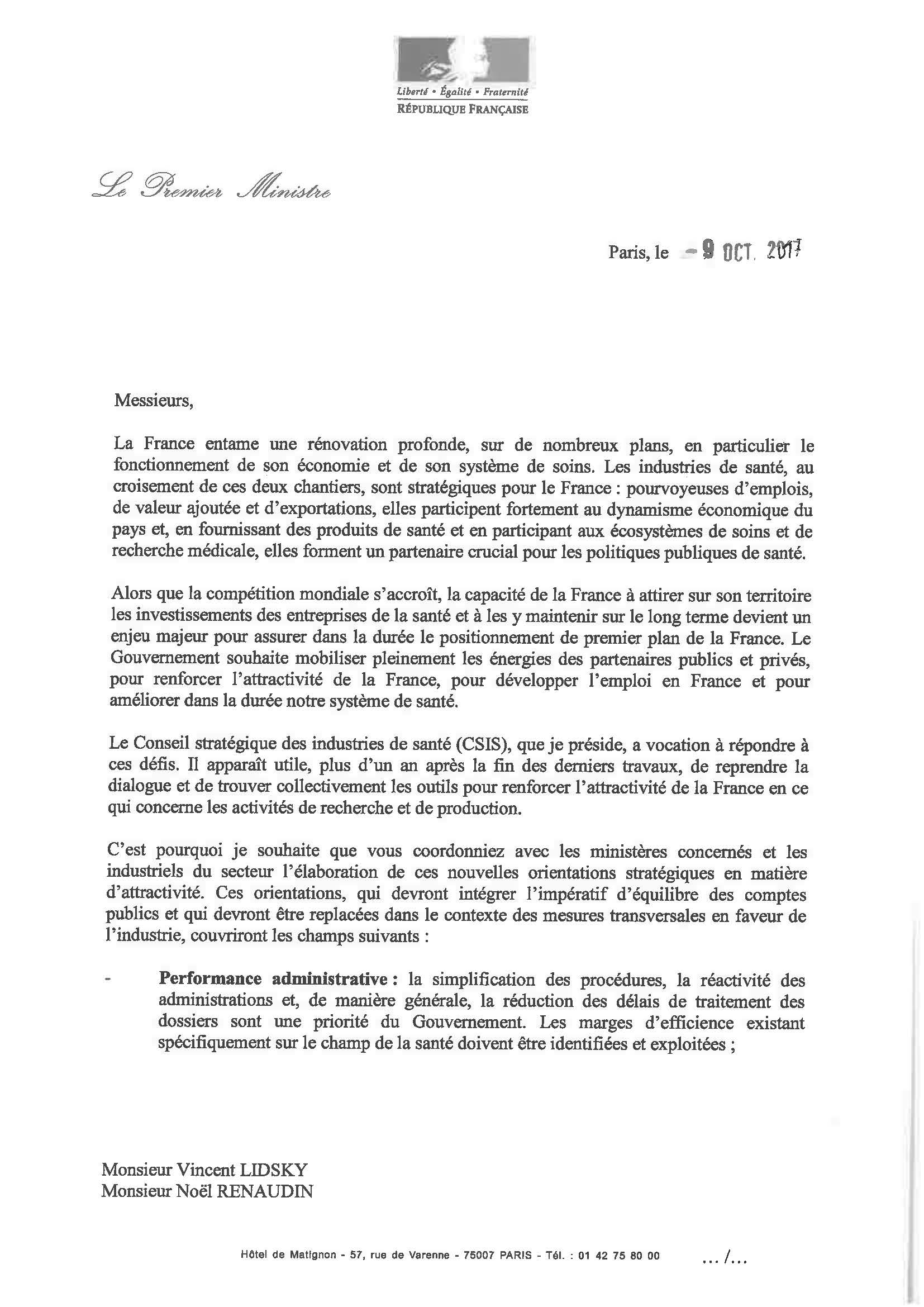 Lettre de mission de MM. RENAUDIN et LIDSKY